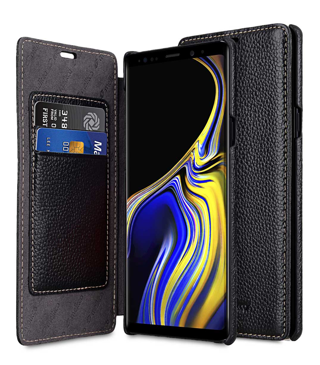 Melkco Book Type Series Lai Chee Pattern Premium Leather Face Cover Book Type Case for Samsung Galaxy Note 9 - ( Black LC )