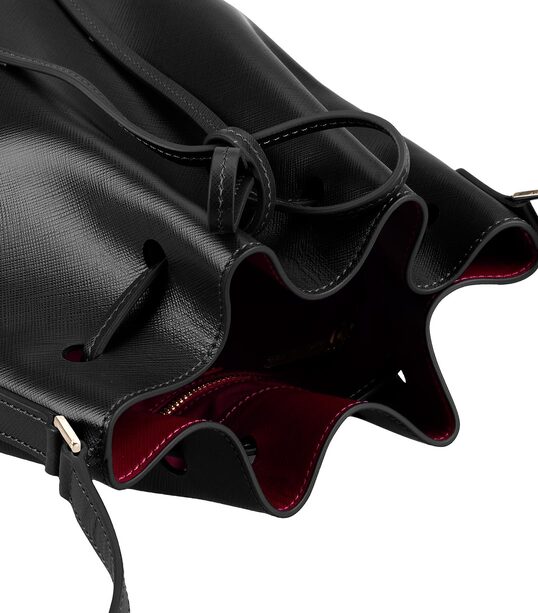 Melkco Fashion Memi Purden Bucket Bag in Cross pattern Genuine leather - Black