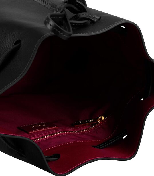 Melkco Fashion Memi Purden Bucket Bag in Cross pattern Genuine leather - Black