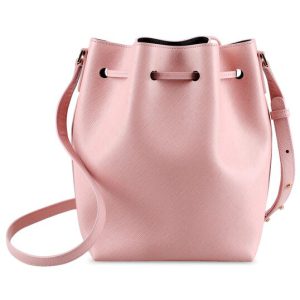 Melkco Fashion Memi Purden Bucket Bag in Cross pattern Genuine leather (Cherry blossoms)