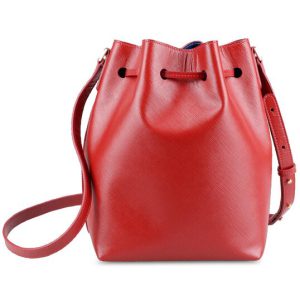 Melkco Fashion Memi Purden Bucket Bag in Cross pattern Genuine leather (Red)