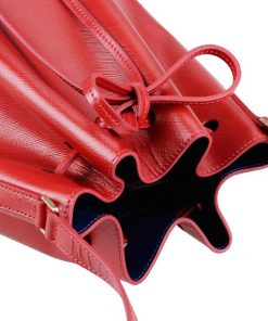 Melkco Fashion Memi Purden Bucket Bag in Cross pattern Genuine leather (Red)