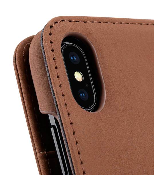 Melkco Premium Leather Case for Apple iPhone X - Wallet Book Type (Classic Vintage Brown)