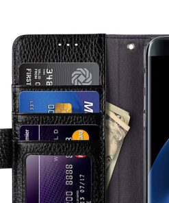 Premium Leather Case for Samsung Galaxy S7 Edge - Wallet Book ID Slot Type (Black LC)
